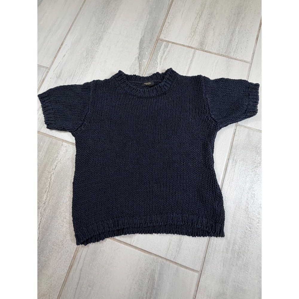 Massimo Dutti Navy Blue Knit Short Sleeve Sweater Made in Italy XS 5746